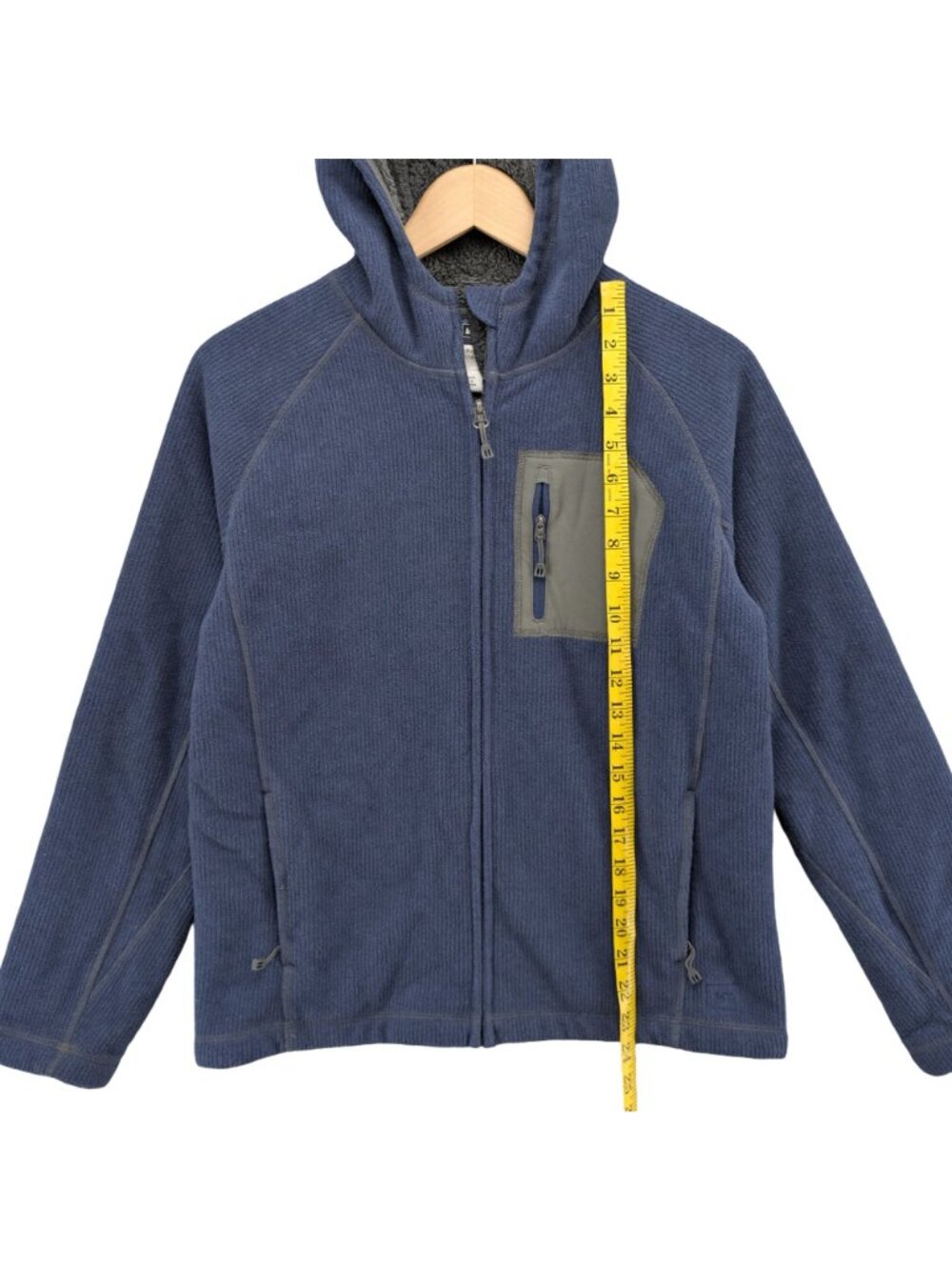 REI Hooded Jacket Boys Blue Fleece Lined Full Zip Pockets Size L 14-16 - Picture 6 of 9